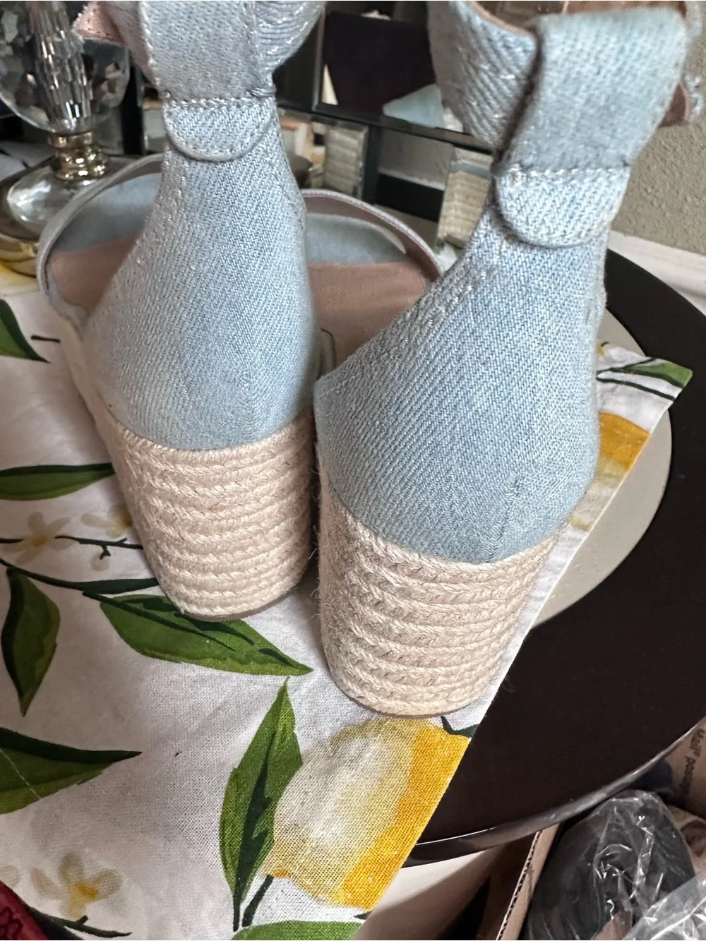 Veronica Beard Light Blue Denim Espadrille Wedge Sandals
